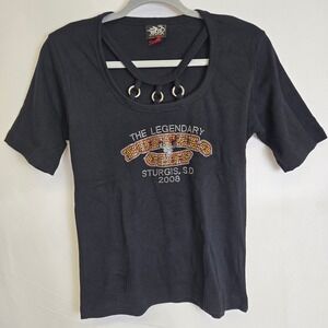 Y2k Biker Design Ladies‎ Buffalo Chip The Legendary Sturgis SD 08 Tee, Large